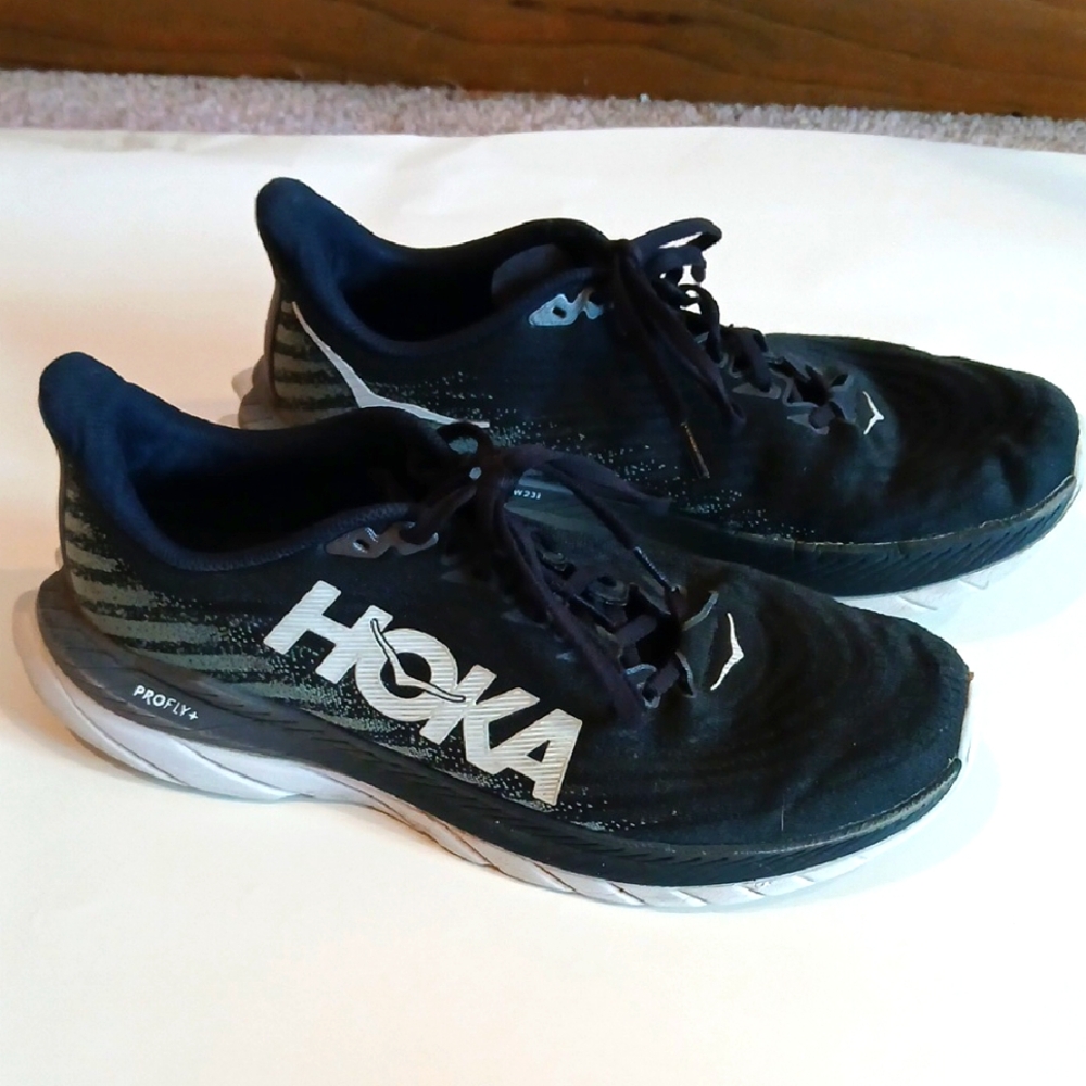 Hoka Black and White Athletic Shoes with Signature Cushioning